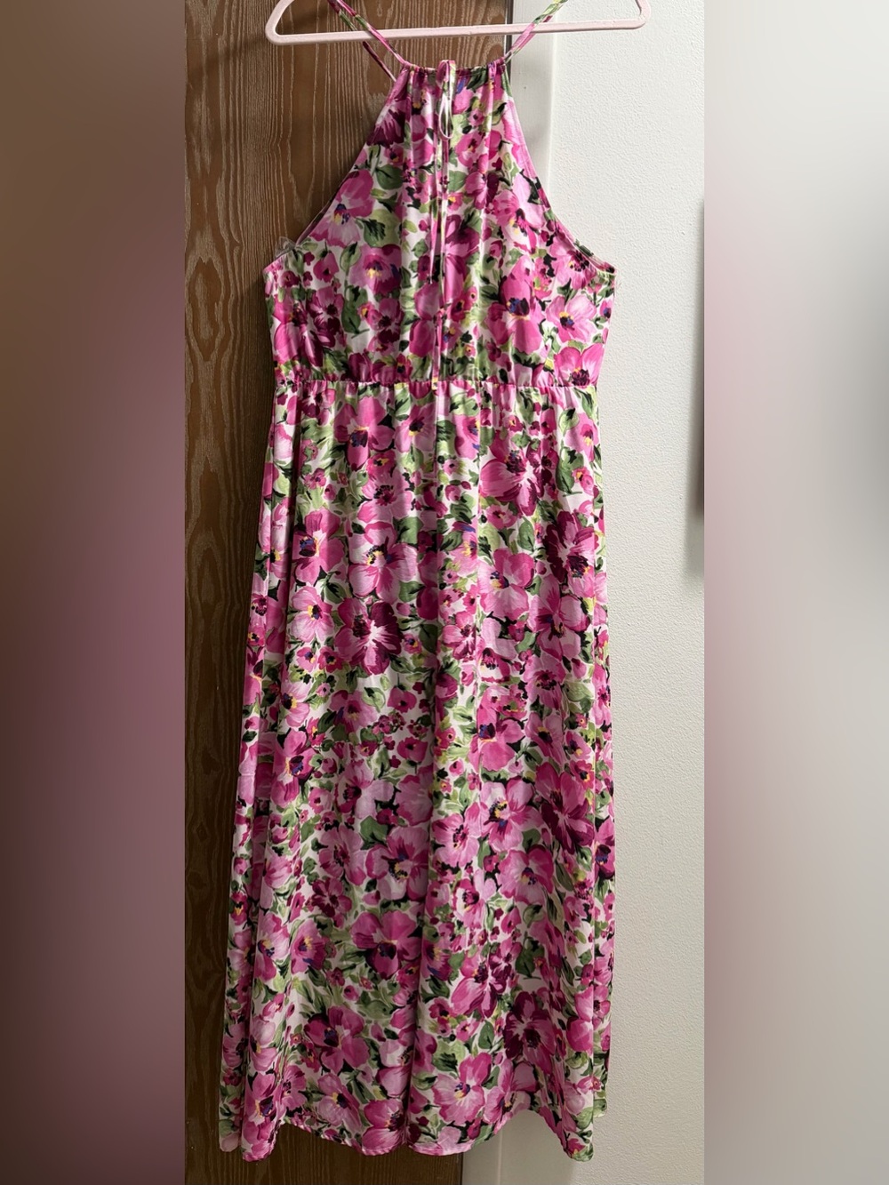 SHEIN Pink Floral Halter Midi Dress